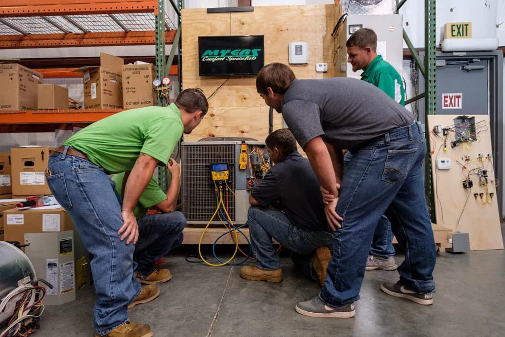 HVAC technician training at the Myers Comfort Specialists training center